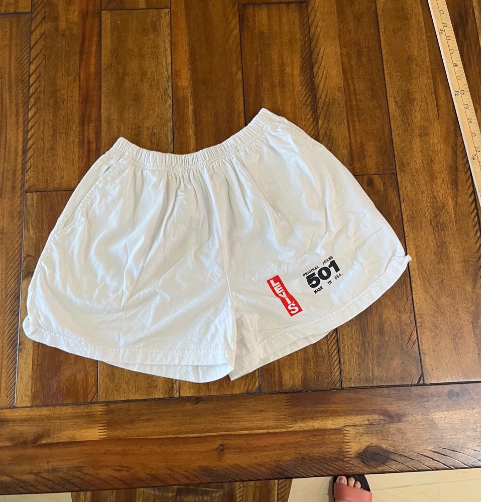Levi's White Women's 501 Logo Shorts with Red Accent